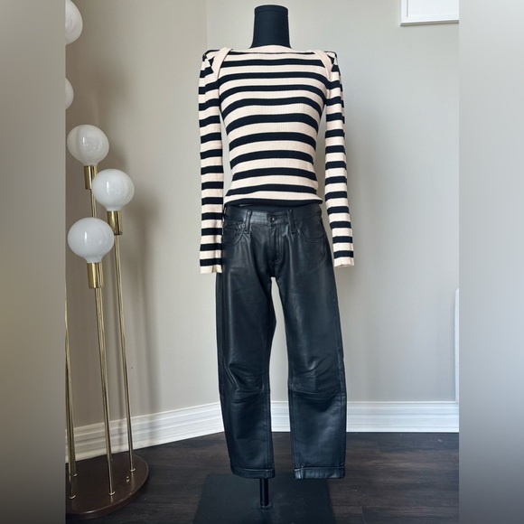 Like New! rag & bone The Dre Leather Straight Leg Boyfriend Pants Black Sz 25 - Picture 7 of 8